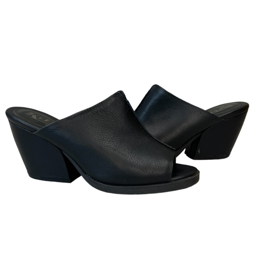 Korks Black Leather Slide Block Heel Sandals Size 9